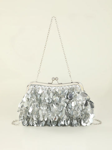 Handmake solid sequin hand crossbody clutch evening bag for wedding and party
