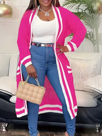 Plus Size Women's Long Sleeve V-Neck Maxi Cardigan Button Down Thick Casual Cardigan