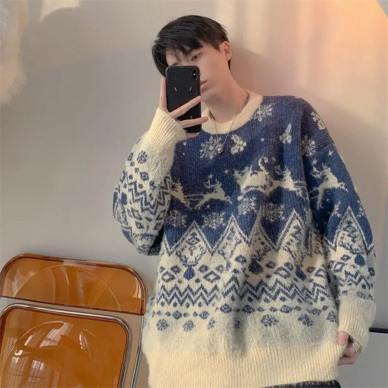 High Quality Plush Knitted Christmas Red Pullover Oversized Couple Sweater