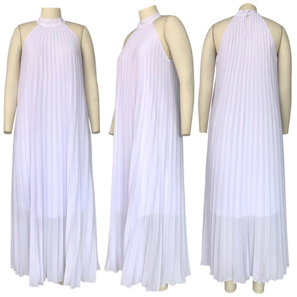 Plus Size Women Maxi Dress sleeveless Halter Hollow Out Maxi Dress