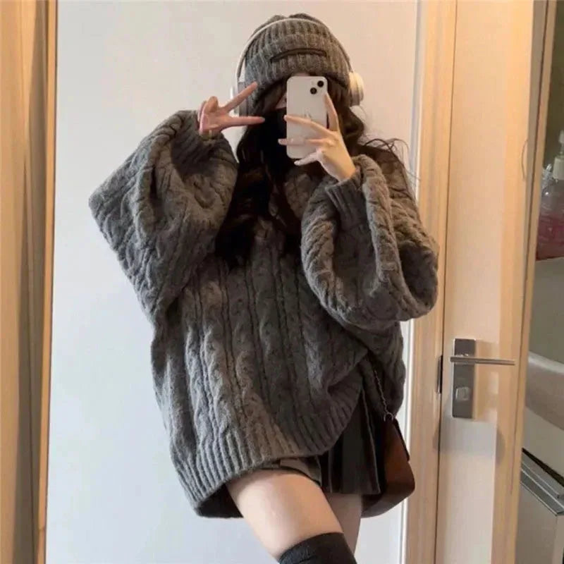 Oversized Knitted Long Sleeve Pullover for Women