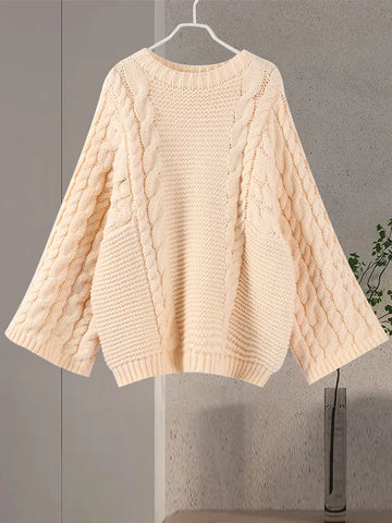 Oversize Thick Kink Sweater Women Loose O Neck Long Wide Sleeves Knit Lazy Pullover