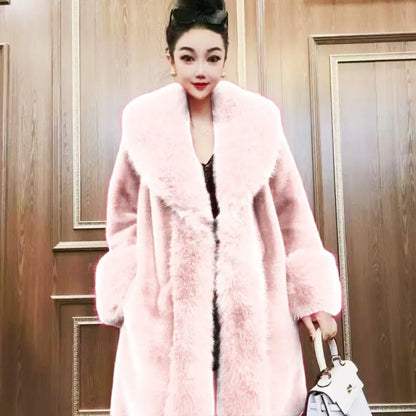 Faux Fur Coats Women Long Coat Thick Warm Turn Down Collar Jacket