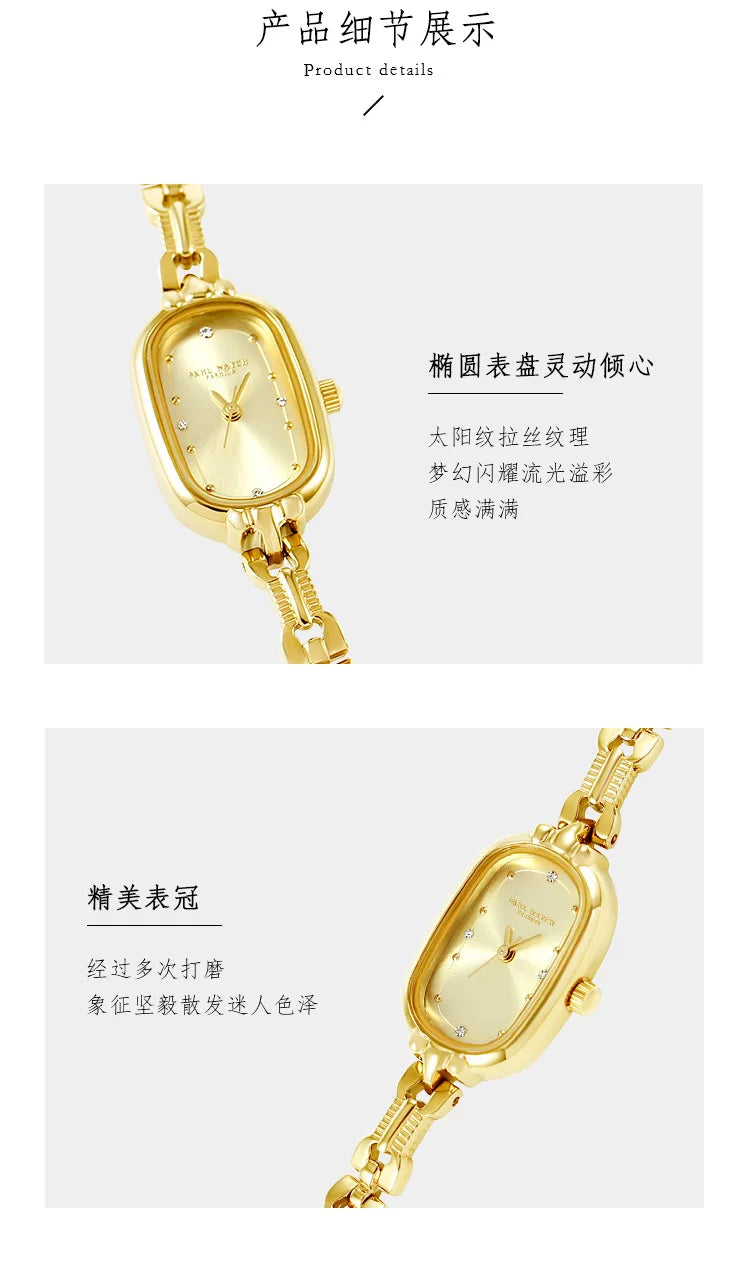 Vintage Bracelet Watch Unique Japanese Movement Waterproof Oval Small Gold Watch for Women's Luxury Jewelry