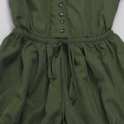 Elegant Ruched Drawstring Patchwork Rompers Woman Solid Color Lantern Sleeve Jumpsuits