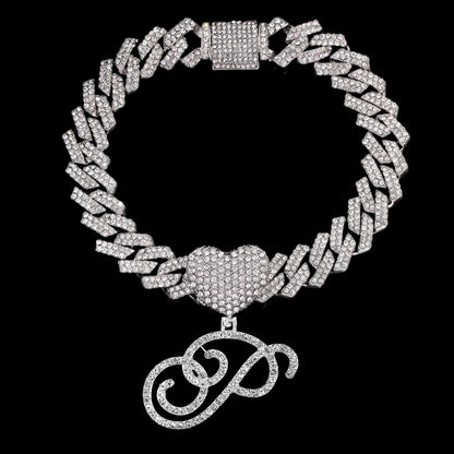 A-Z Cursive Initial Letter Cuban Anklets Bracelet For Women 14mm Iced