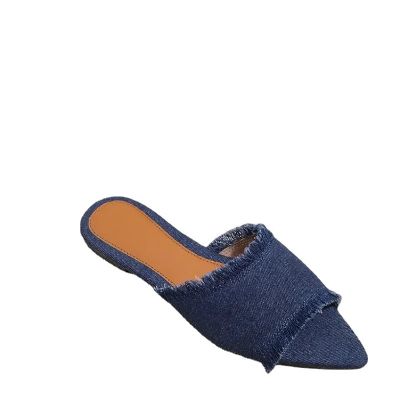 Women Flats Cowboy Slippers Summer Femme Pointed Toe Flip Flops