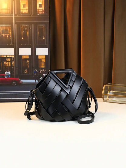 Woven Design Women Handbag, Tote Basket Bag, High-End Inverted Triangle Shaped Handbag