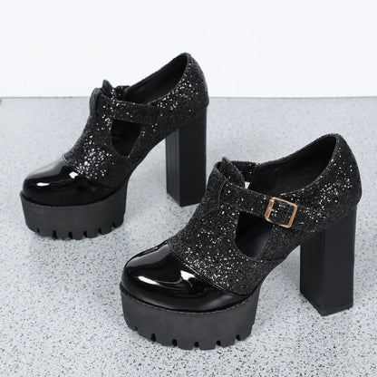 Comfortable Thick Heel Shoes Round Head Deep Mouth Thick Sole Color Matching High Heels