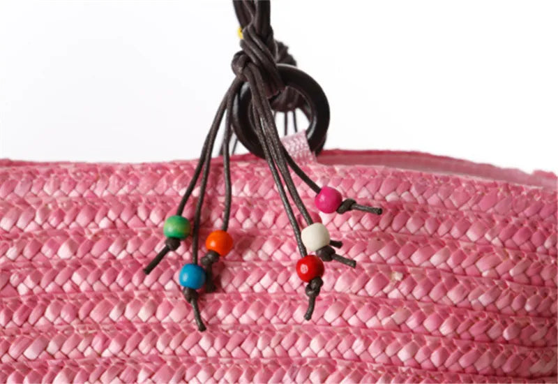 Bohemian Hand Embroidered Starfish Straw Woven Bag Beaded Handbags For Ladies