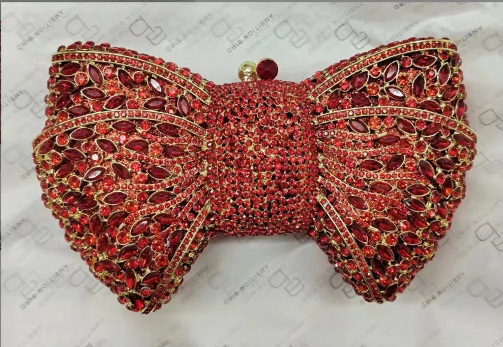 Rhinestone Green/Black Clutch Purse Bow Luxury Diamond Evening Clutches Wedding Bridal Bag