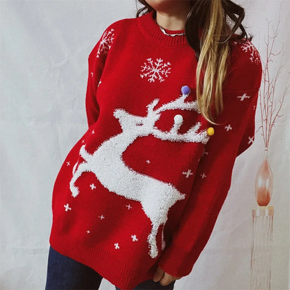 Jacquard Ball Christmas Sweater Pullover Round Neck Sweater