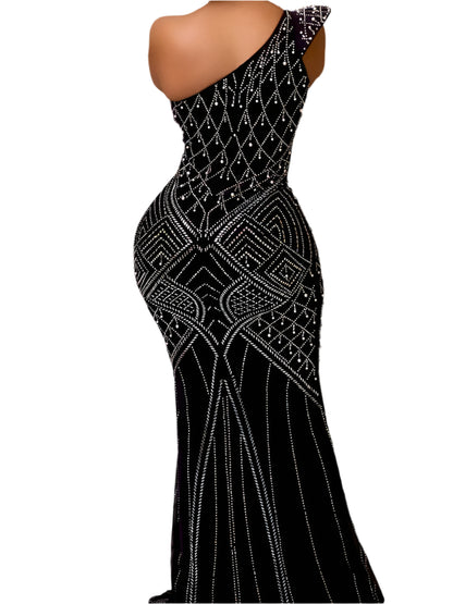 Women Maxi Dress Floor Length Dress Hot Sleeveless One Shoulder Cocktail Party Dress