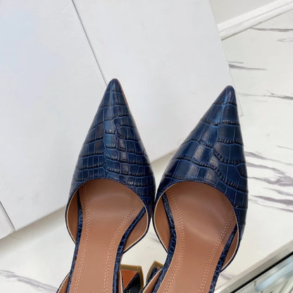Wineglass with Crocodile Leather Pointed High Heel Shallow Mouth European Beauty Sandals