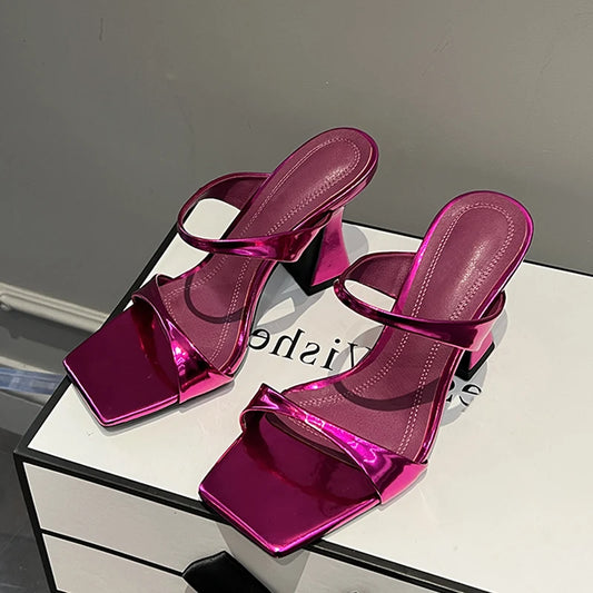 Elegant Square Toe Slippers Women's Design High Heel Mules