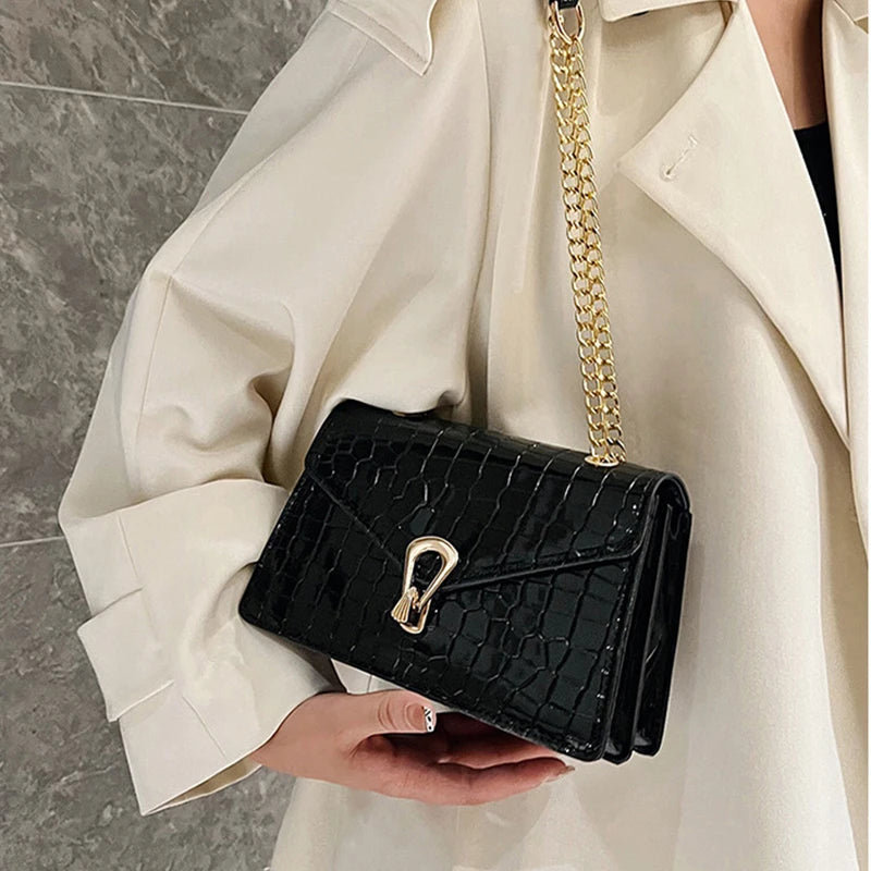 Crocodile Pattern Shoulder Bags For Women Chains Square Bag Crossbody Handbag