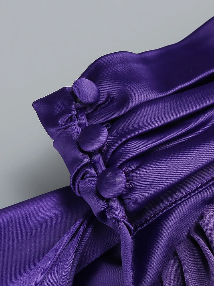 Bridesmaids Neck 3D Flower Backless Long Dress Women Purple Sleeveless Ribbon Draped Maxi Dress