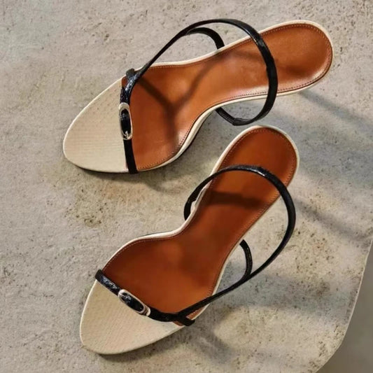 Buckle Open Toe Slip On Back Strap Heel Sandals Women Black White High Heels Wedding Prom Shoes