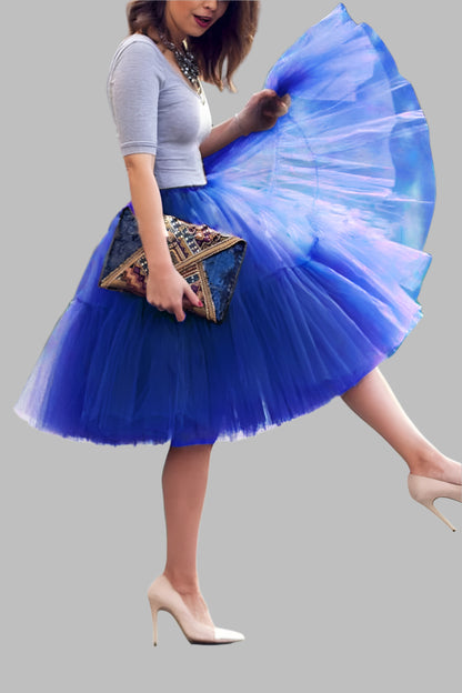 Fluffy Tulle Skirt Petticoat Adult Elastic Waist Underskirt Layers Bridal Midi Tutu Skirts Women Prom Evening