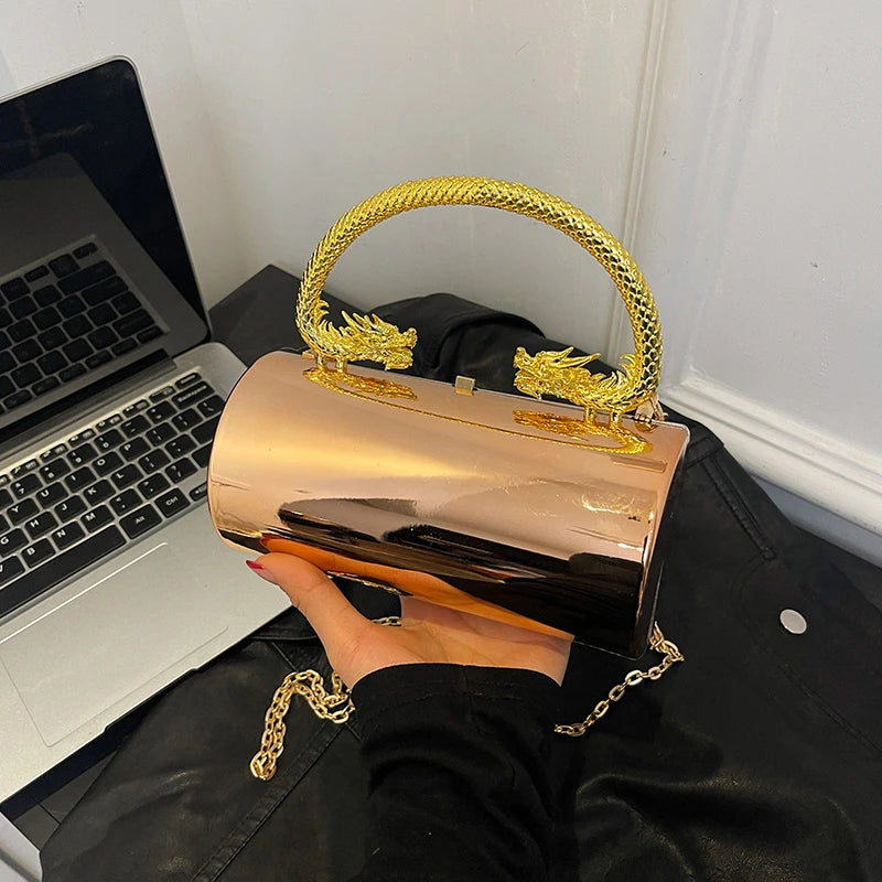 Designer Acrylic Clutch Bag Gold Silver Women Evening Party Bag  Shiny Metal Shoulder Crossbody Bags Luxury Small Purse