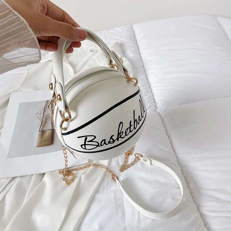 Basketball Shaped Crossbody Bag, Trendy Y2K Chain Shoulder Bag