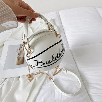 Basketball Shaped Crossbody Bag, Trendy Y2K Chain Shoulder Bag
