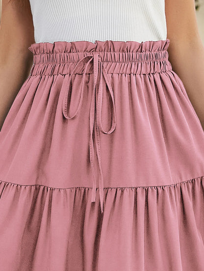 Women's Patchwork Solid Color Loose Skirt; Commuting Casual Cake Skirt; Elastic Waist Elegant Skirt