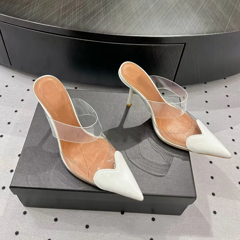 Transparent PVC Mixed-color Women Pumps Elegant Pointed toe Thin High heels Slingbacks Mules Party Prom Shoes