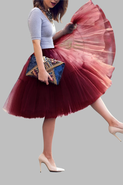 Fluffy Tulle Skirt Petticoat Adult Elastic Waist Underskirt Layers Bridal Midi Tutu Skirts Women Prom Evening