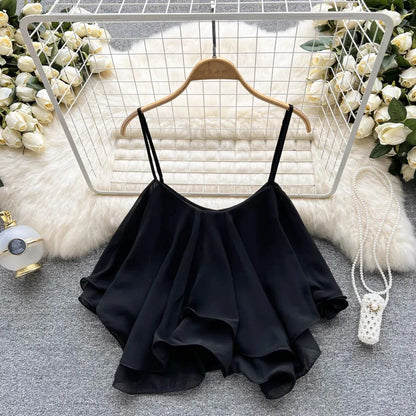 Summer Tops Spaghetti Straps Ruffle Sleeveless Tanks and Crop Tops Solid Tank Camisoles Women Y2k