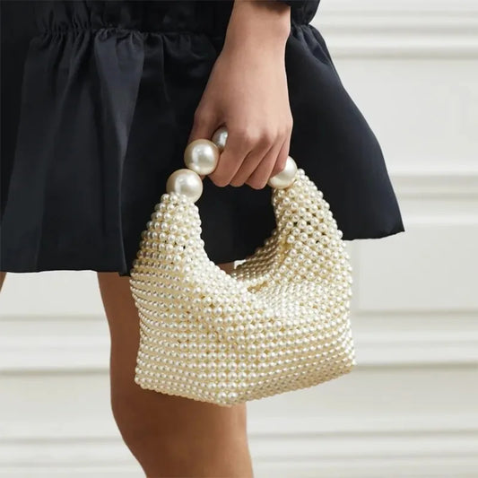 Handmade New Pearl Handbags For Women Trendy Portable Purse Party Shoulder Clutch Bag