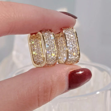 U Hoop Metal Earrings for Women Full Paved Shiny Daily Wear Exquisite Earring