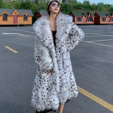 faux fur young leopard-print fur coat long knee-length mink coat