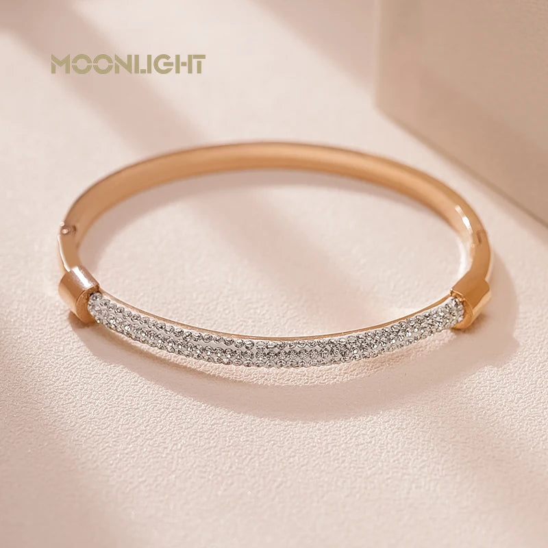 Trendy Titanium Steel Cubic Zirconia Cuff Bangles for Women