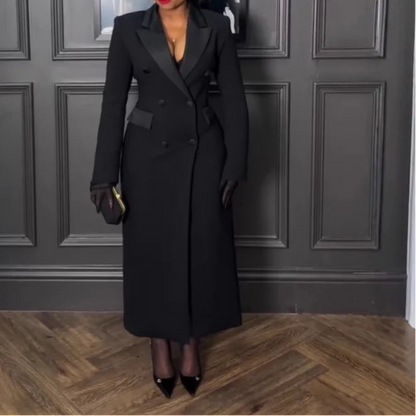Women Blazer Dress Double Breasted Notched Long Sleeve Maxi Blazer Dress