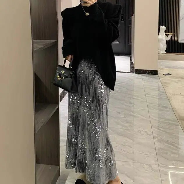 French Velvet Fishtail Skirt Sequin Beaded Embroidery Skirt