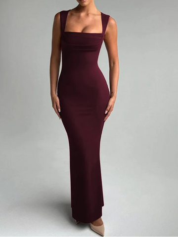 Wedding Guest Square Collar Sleeveless Sexy Maxi Dress For Women Bodycon Dress