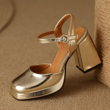 Luxury Women's Sandals Summer Shoes Ankle Strap Gold Silver High Heels Close Toe Party Shoes