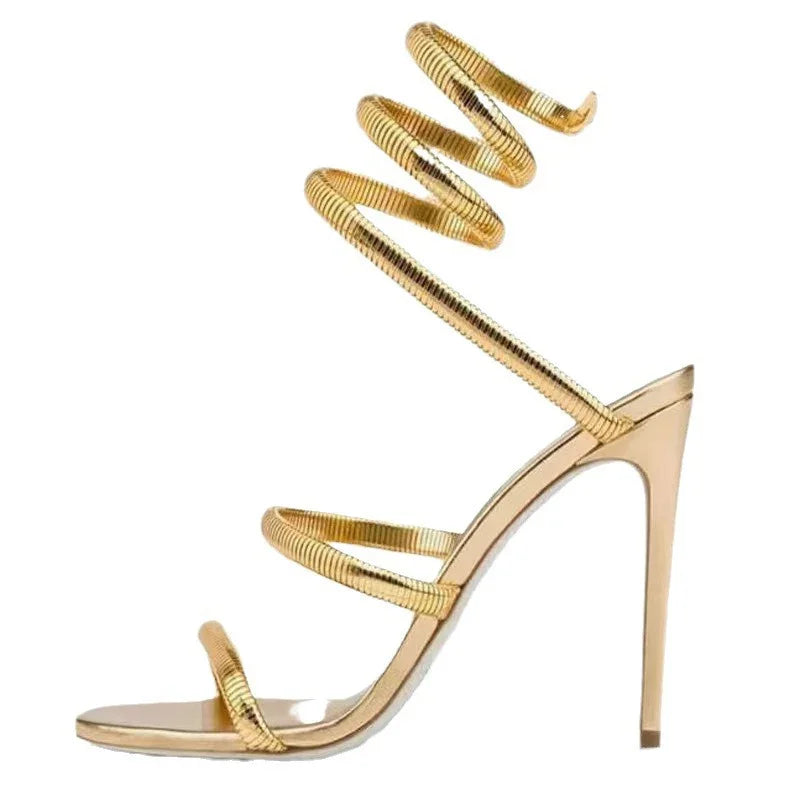 Ankle Strap Open Toe Narrow Band Women Sandals Thin High Heels Stripper Sexy Shoes