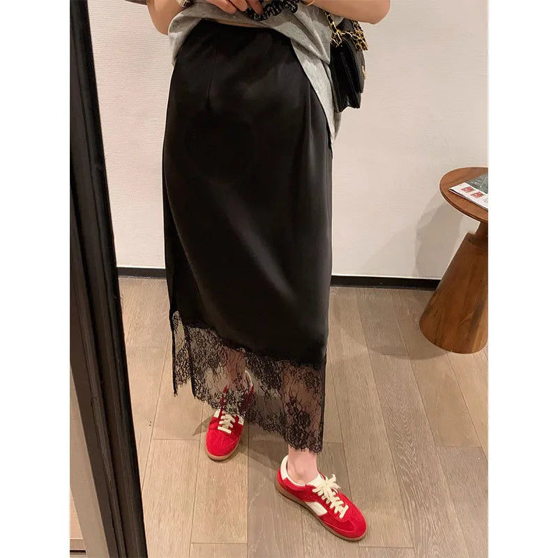High Quality Lace Splicing Skirt for Women Commute Midi Skirt