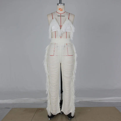 Tassel Knitted Pants Two Piece Set Resort Outfit Vacation Outfit Beach Cover Up