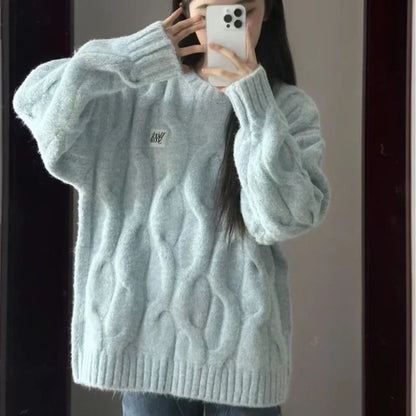 Deeptown Vintage Twist Women Sweater Harajuku Korean Knitted Pullovers