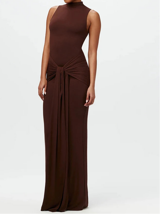 Half High Collar Irregular Tank Bodycon Maxi Dress For Women