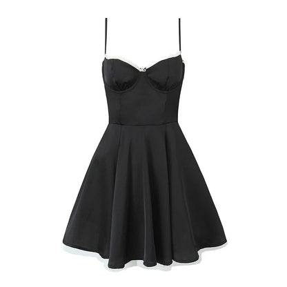Summer Women Sexy Elegant Sling A-line Mini Dress Birthday Party Satin Dress