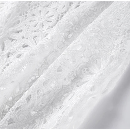 Summer Vacation See Through Crochet Top Women Set Hallow Out Flare Long Sleeve Skirts Set