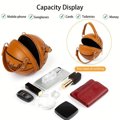 Basketball Shaped Crossbody Bag, Trendy Y2K Chain Shoulder Bag