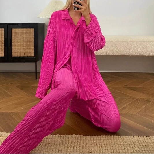 Women Pant Set Long Sleeve Shirt Tops and Wide Leg Pant Tracksuit