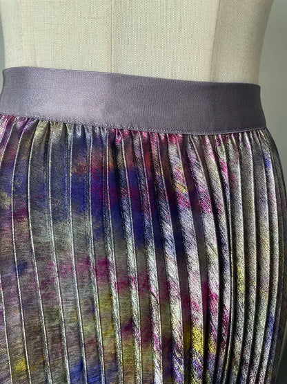 Shiny Colorful Luxury High Waist Midi Skirt Elastic Waistband Pleated Skirt