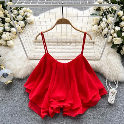 Summer Tops Spaghetti Straps Ruffle Sleeveless Tanks and Crop Tops Solid Tank Camisoles Women Y2k