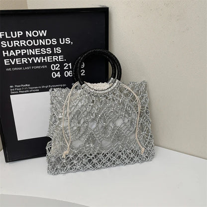Handmade Woven Design Round Handle Handbags For Women
